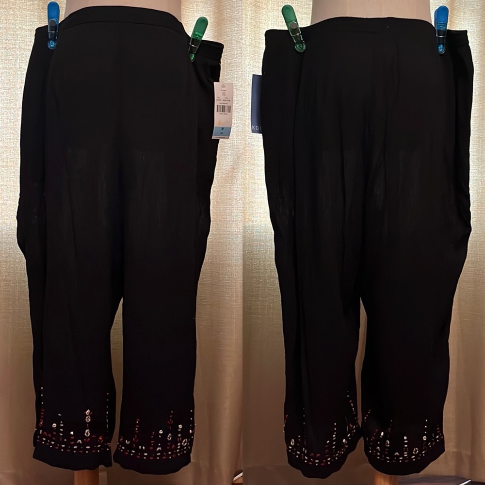 Koret Woman Womans Size 20W Sahara Black Cropped Capri Bead Stitched Accents